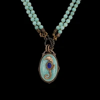 amorita boutique marble stone chain seahorse design emerald green natural stone vintage necklace