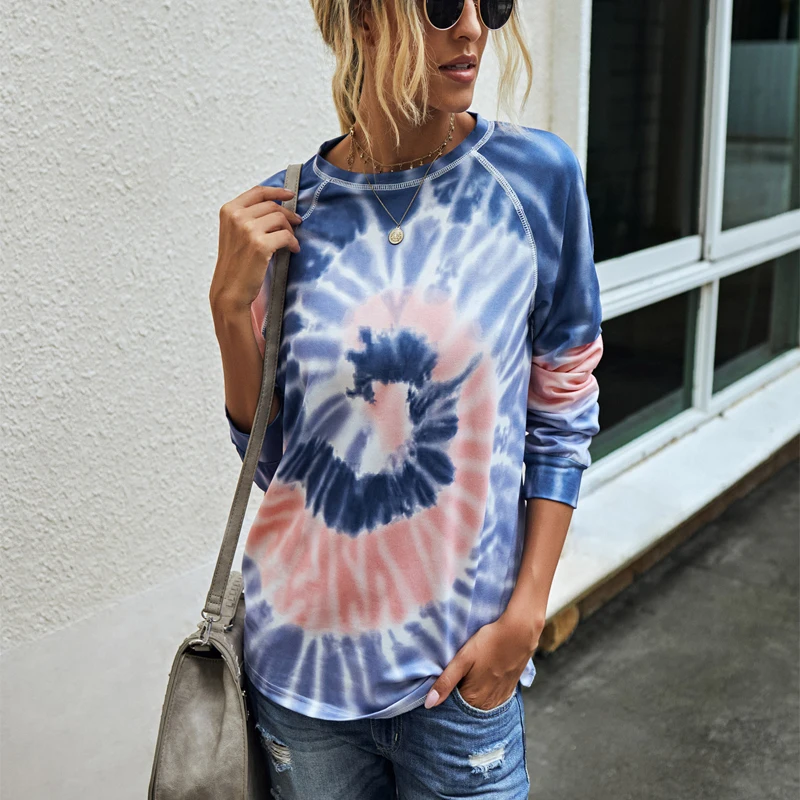 

Autumn 2020 New Printed Tie-dye Sleeveless Women's Wear Casual Loose Collar Long Sleeve Stitching Slim and Comfortable