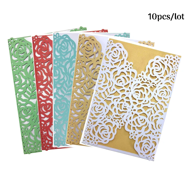 

10Pcs Laser Cut Wedding Invitations Card Rose Flower Customize Print Valentine's Day Greeting Card Wedding Party Favor Supplies