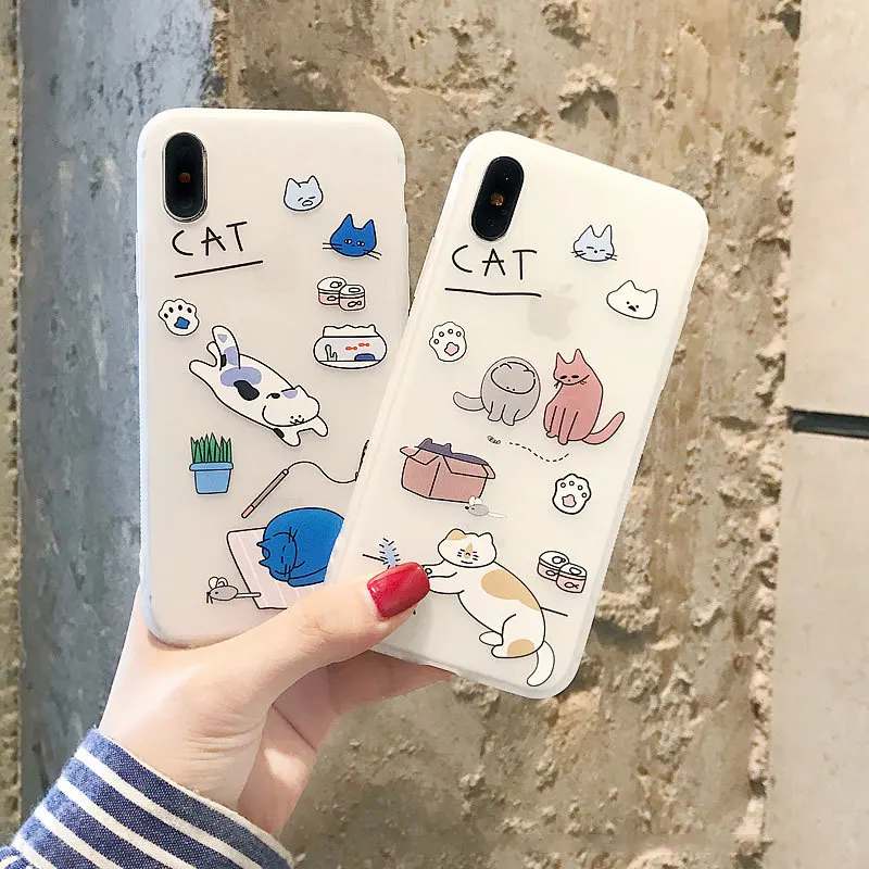 

Cat Case for Iphone 7 8 Plus Cartoon Phone Case for Iphone X XS XR 13 12 11 Pro Max Mini Soft Silicone Protective Cover Conque