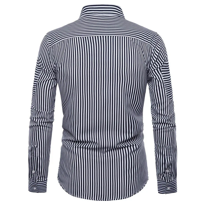 Мужская хлопковая рубашка с длинным рукавом в полоску | одежда