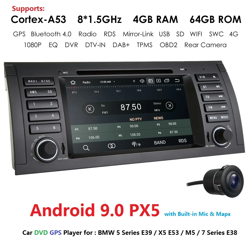 Ips DSP Android 9 0 4G 64G Автомобильный dvd плеер для BMW X5 E53 E39 gps стерео аудио навигация