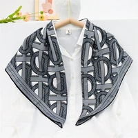 90cm manual hand roll twill silk scarf women geometry letters curled square scarves echarpes foulards femme wrap bandana hijab