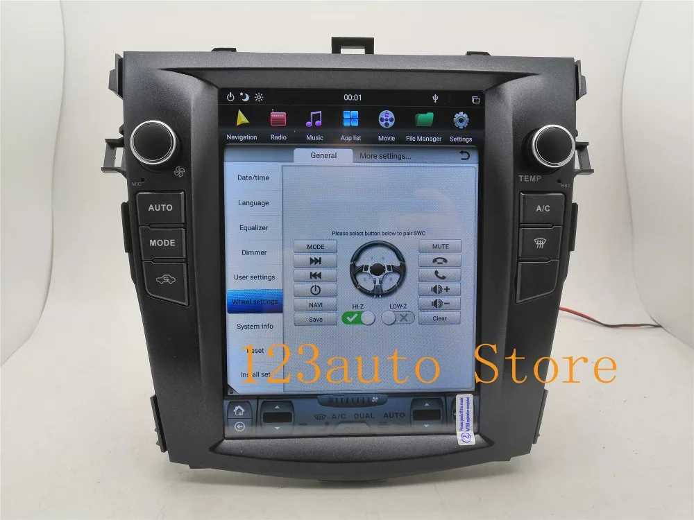 10,4 ''вертикальный Tesla стиль Android 8,1 автомобильный DVD gps плеер для Toyota Corolla 2006 2007 2008 2009 2010 2011 2012 2013 PX6 радио