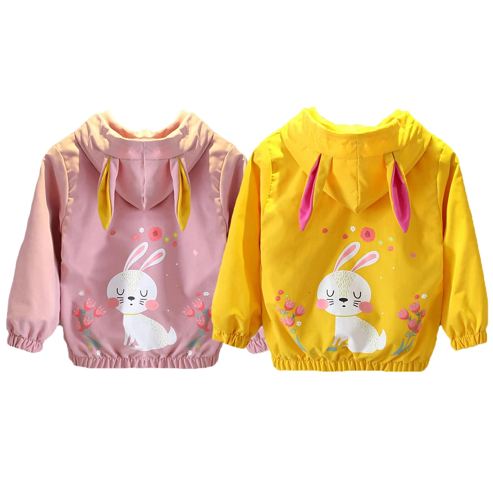 

Для малышей милые детские куртки с кроликом из мультфильма; Пальто для девочек; Сезон весна-осень; Толстовки с капюшоном для девочек, детска...