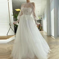 vintage dotted tulle wedding dresses sheer high neck long puffy sleeve retro vestido de novia a line bridal gowns custom size