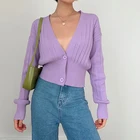 Женский трикотажный кардиган с V-образным вырезом, однотонный свободный винтажный короткий свитер в корейском ретро-стиле, весна-осень