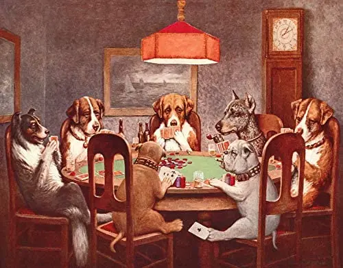 

Desperate Enterprises Seven Dogs Playing Poker Tin Sign, 16" W x 10.5" H