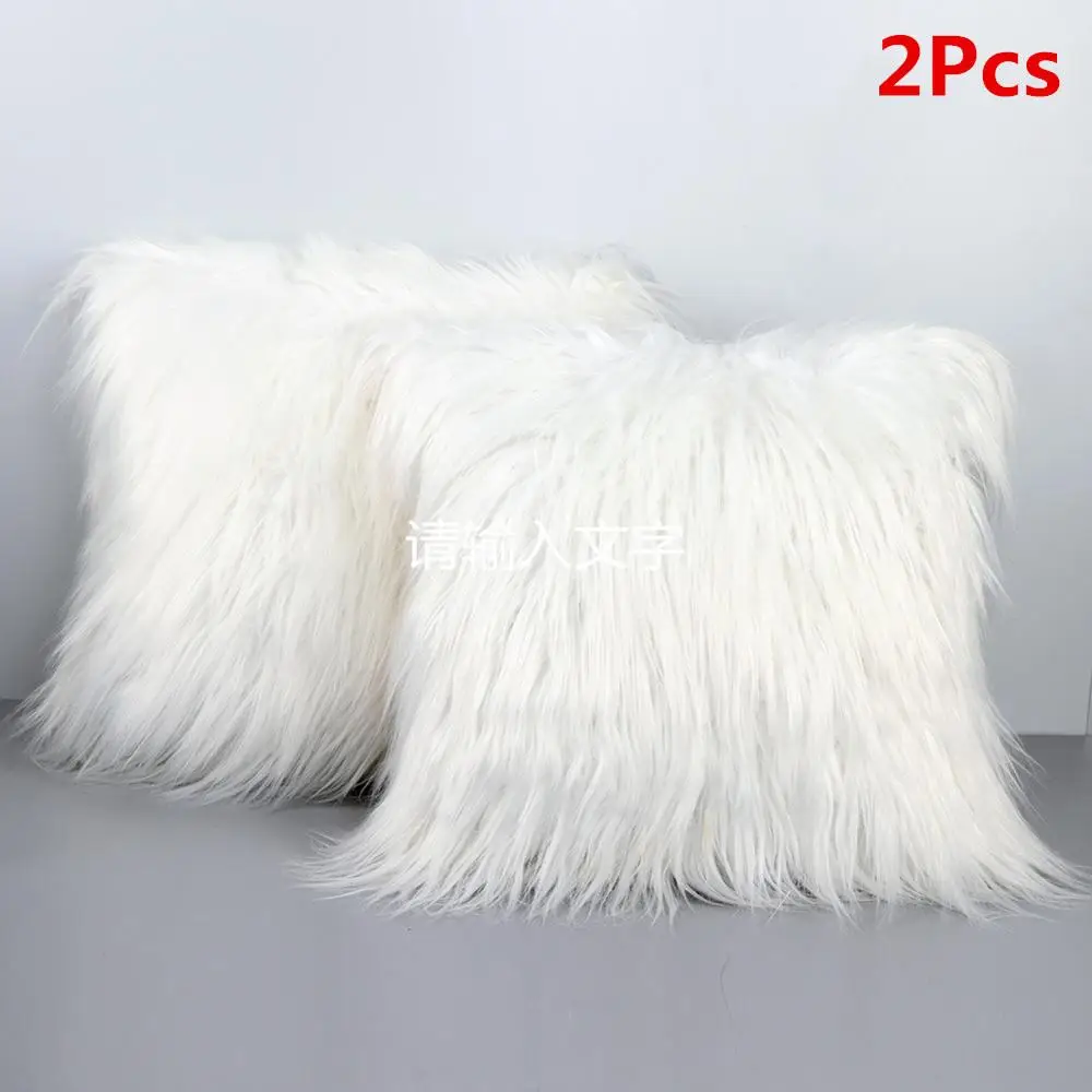 2Pcs Pillow case OurWarm Белый Рождественский настольная дорожка диван плюшевый роскошный искусственный мех настольная дорожка Рождественское украшение для дома Новогодний подарок - Цвет: 2Pcs Pillow case