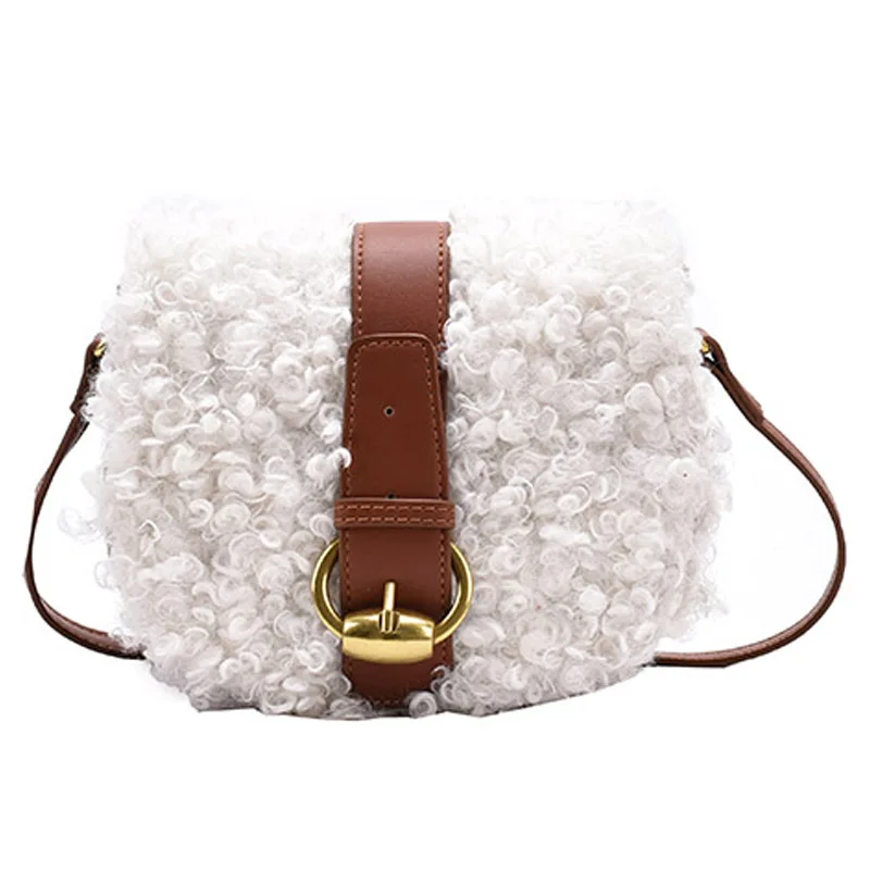 

Vintage Mini Lambs wool Crossbody Bags for Women 2021 Classic Shoulder Handbags Luxury Chain Saddle Hand Bag