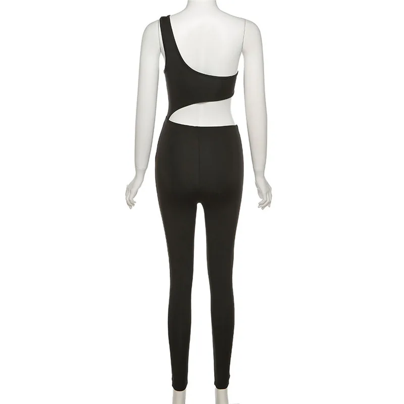 

One Shoulder Hollow Out Bodycon Women Jumpsuits Solid Fashion High Waist Sleeveless Backless Summer Playsuit 2021 Monos Largos