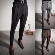 2021 New Business Dress Pants Fashion Folds Casual Slim Fit Wedding Office Social Suit Pants Streetwear Trousers Costume (4)