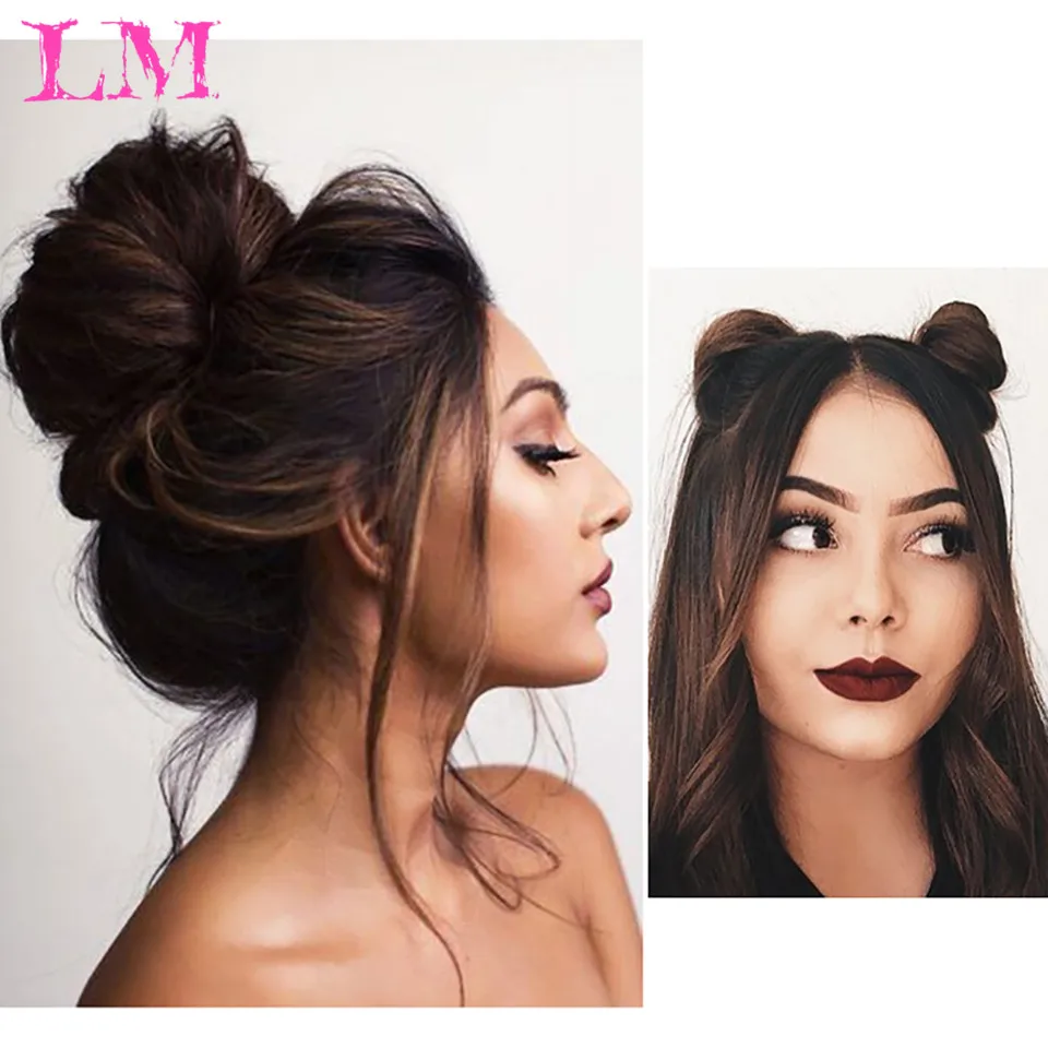 Кудрявый шиньон для волос LM с резинкой коричневые серые синтетические волосы