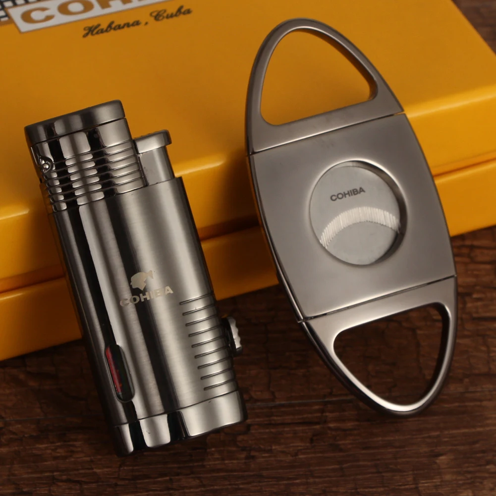 Ветрозащитная Зажигалка для сигар COHIBA 3 фонарь струйная газовая зажигалка