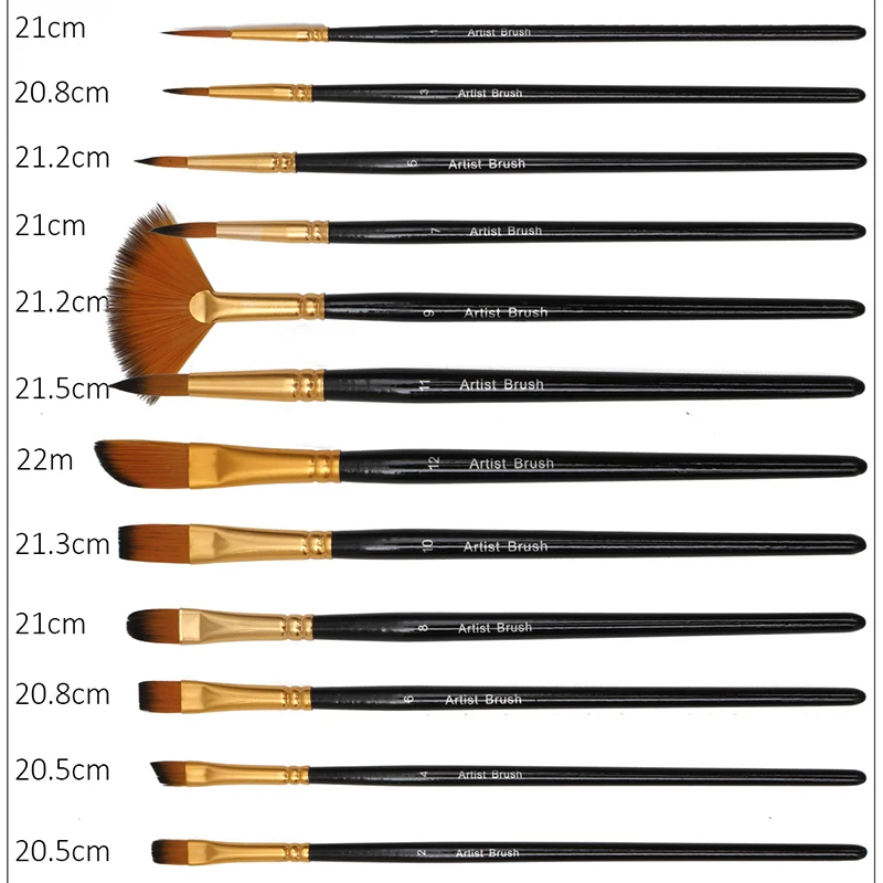 Кисть нейлоновая для рисования маслом гуаши и акварели 12 шт. | Канцтовары офиса