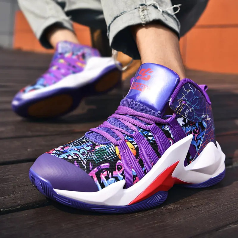 Fashion Graffiti Printing Shoes Basketball Men High Top Non slip Basketball Shoes Sports Gym Hip hop Couple Sneakers Basketball