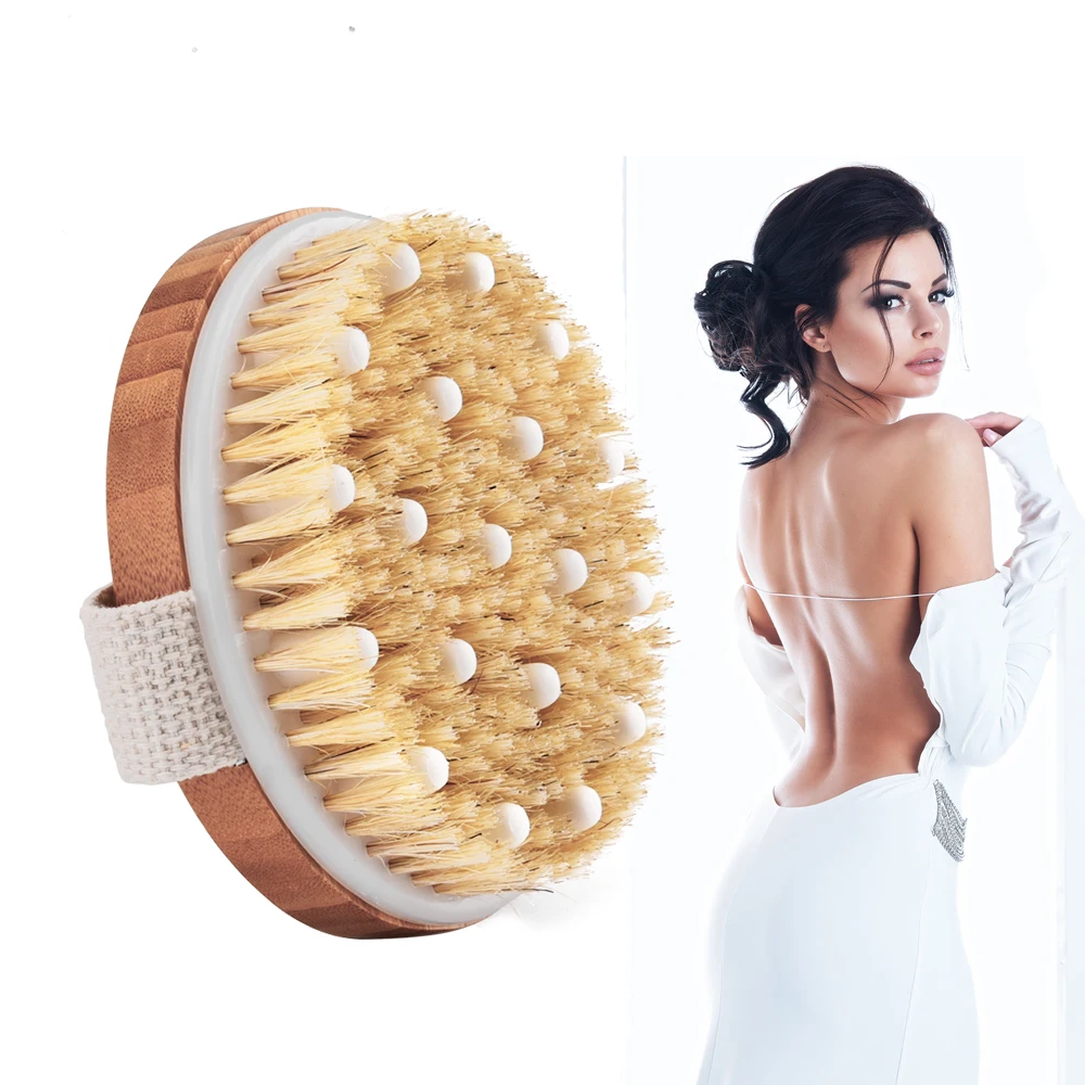 

Natural Exfoliating Bristle Bath Brush Wooden Body Massage SPA Dry Brush - Bathes Brush Set Bathing Body Brush
