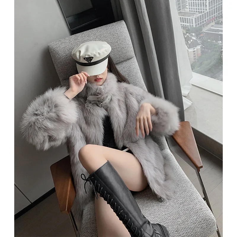 

UMI MAO 201 New Winter Fox Fur Coat Women's Fashion Locomotive Young Fur Coat Mid-length Outwear Female