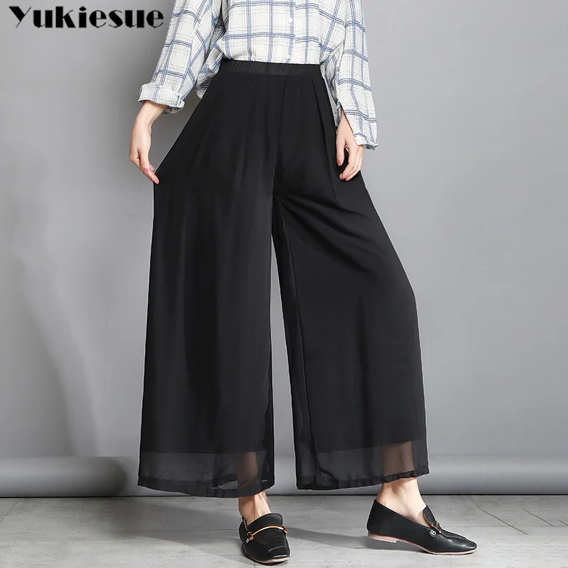 Женские плиссированные брюки в уличном стиле шифоновые широкие брюки-Капри с