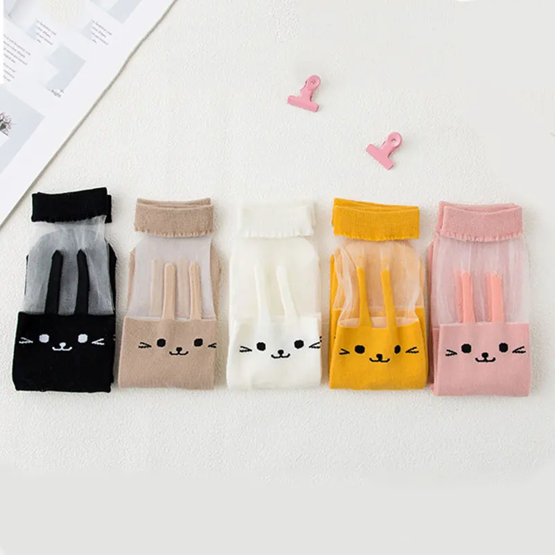 Летние носки до середины икры с кроликом корейские тонкие хлопковые для девочек