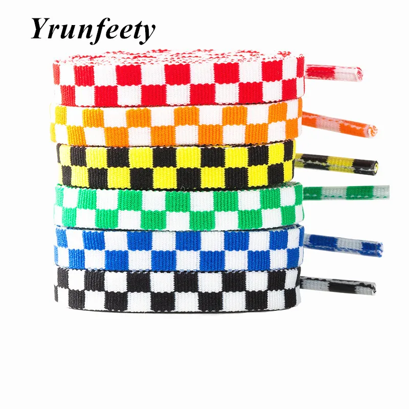 

2021 New 1CM Colorful Unsex Flat Black White Grid Shoe Laces Polyester Printed Checkered Ribbons Shoelaces Flat Mosaic Shoelaces