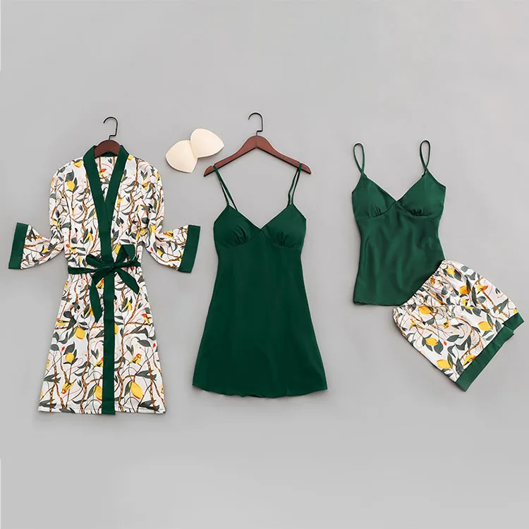 Шелковая пижама для женщин атласная Женская с длинным рукавом шелковая домашний