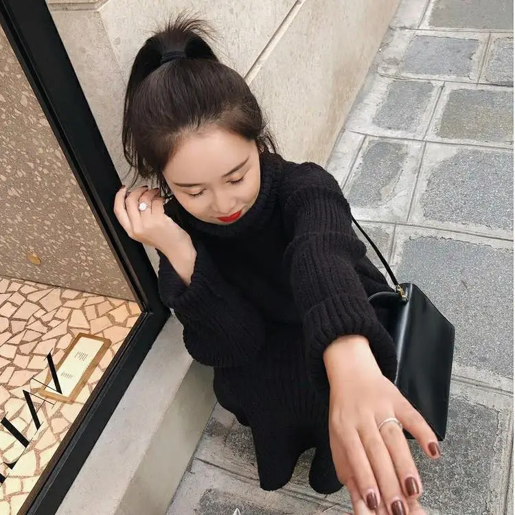 Трикотажное женское платье Осень Зима Ретро белое Vestidos повседневное пуловер