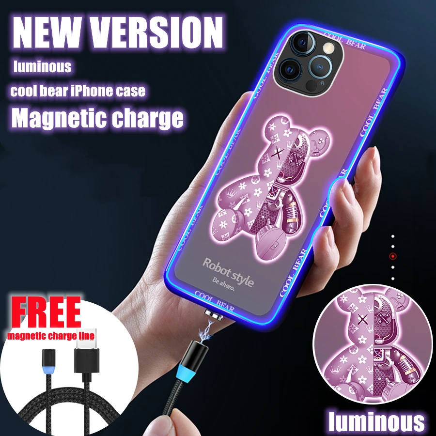 

Magnetic Charge Cool Bear Luminous iPhone Case Frame Lighting Fall Scratch Resistant Phone Case for iPhone XS 11 12 13 Pro Max
