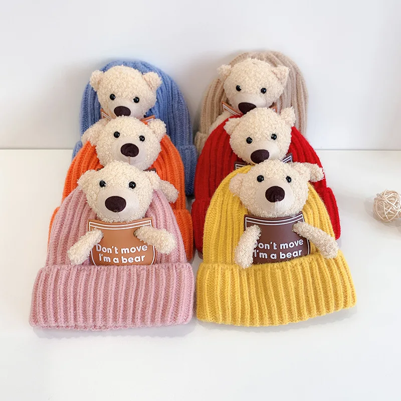 

New Winter Warm Beanie Hat Baby Hip Hop Caps Autumn Kids Boys Girls Knitted Cap Cartoon Little Bear Children Beanies Hats