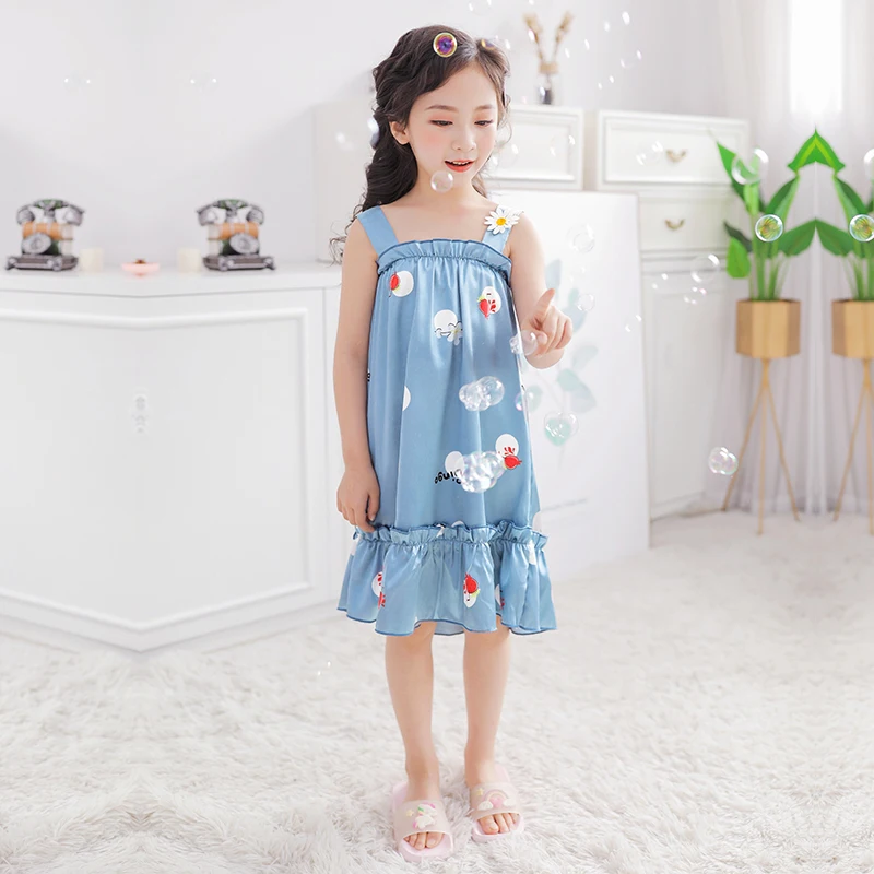 Летняя ночная рубашка для девочек сорочка маленьких с мультяшным рисунком