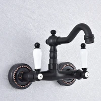 black oil rubbed bronze brass wall mounted dual ceramic handles kitchen bathroom vessel sink faucet mixer taps asf749