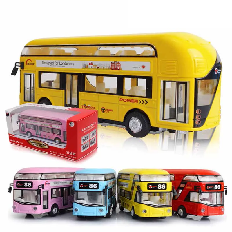 Металлический двухэтажный городской туристический автобус с звуком и светом 1:32