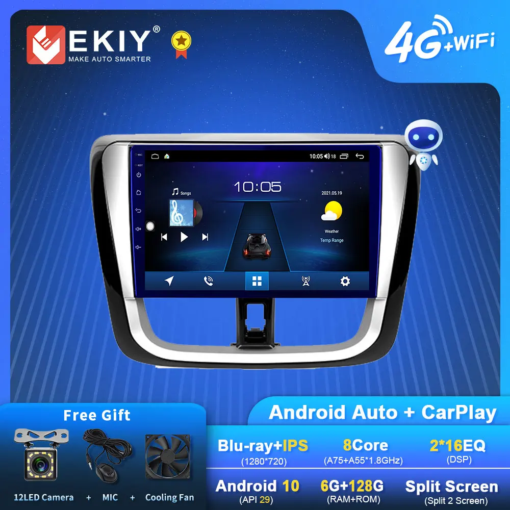

EKIY Android Car Radio For Toyota Vios Yaris L 2016 - 2019 1280*720 DSP Carplay Multimedia Player Auto Stereo DVD 6+128G 8 CORE