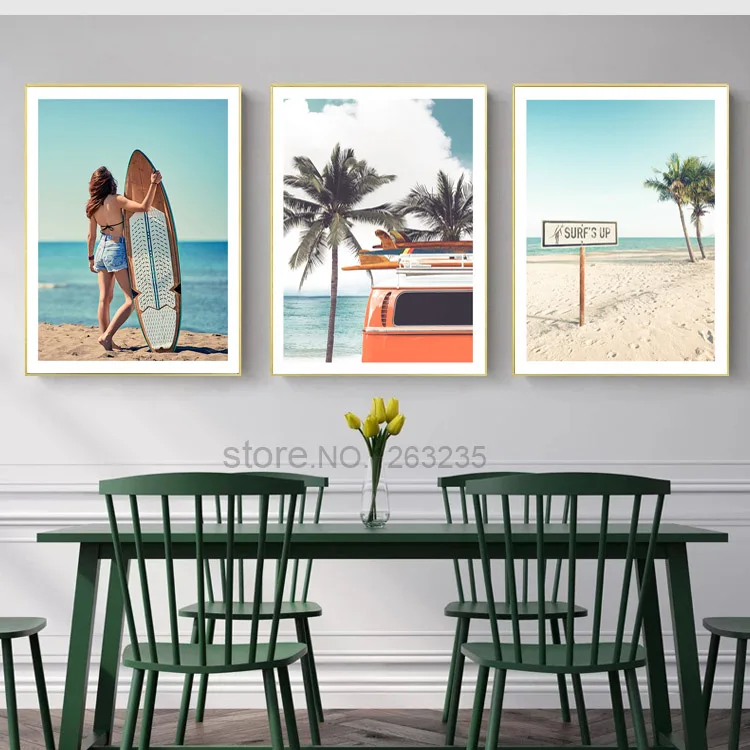 Прибой скандинавский плакат Холст Картина кокосовое дерево квадрат настенные