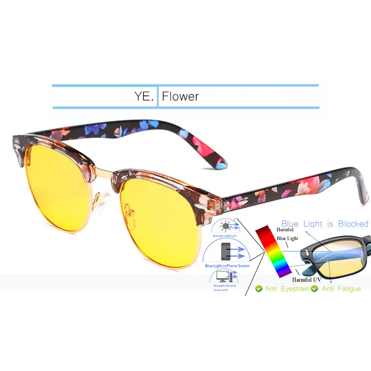 Yellow-Flower IVSTA игровые очки мужские анти-Синие лучи компьютерные очки светильник блокирующая оптическая оправа близорукость очки желтые ночного видения 3016 - Цвет оправы: Yellow-Flower