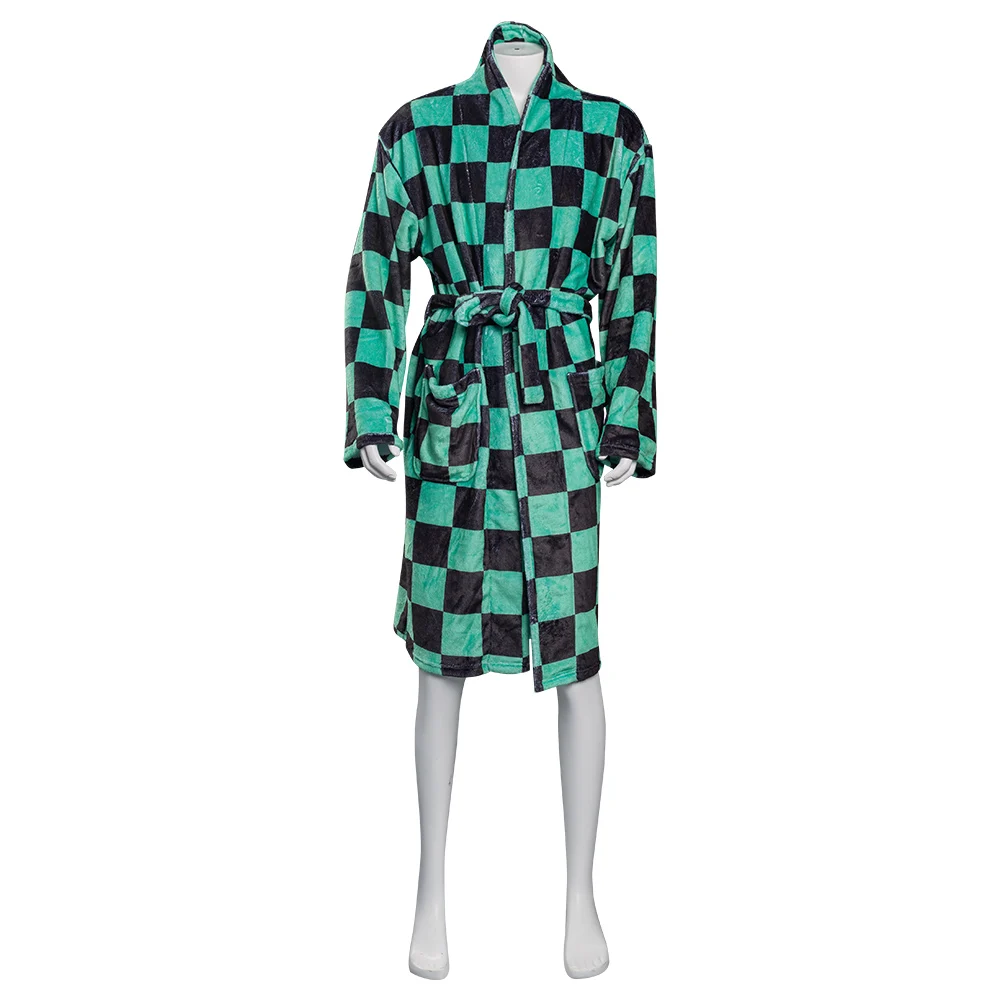 

Anime Demon Slayer Kamado Tanjirou Cosplay Bathrobe Coral Fleece Bath Robe Dressing Gown Cloak
