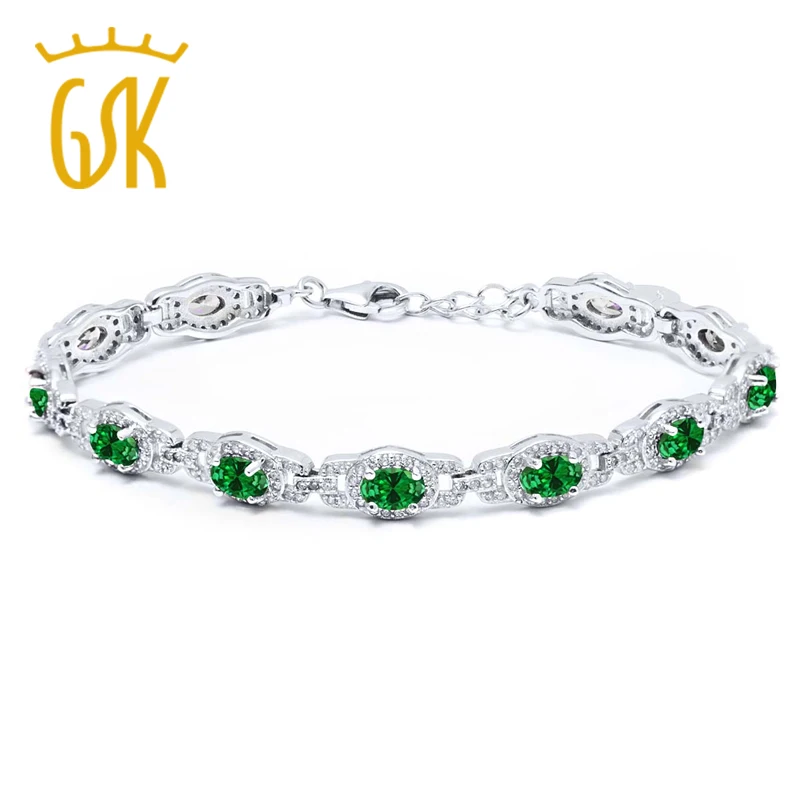 GemStoneKing женский браслет 11,08 карат Овальный зеленый нано Изумрудный 925 пробы серебряный браслет 7 дюймов с 1 дюймовым удлинителем