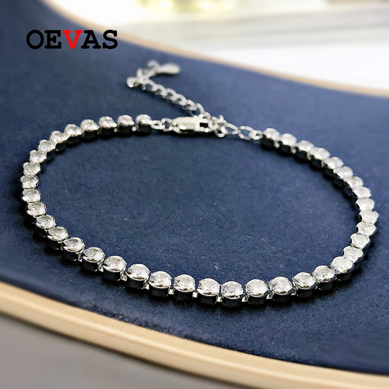 

OEVAS 100% 925 Sterling Silver 3mm Full High Carbon Diamond Bracelet For Women Sparkling Wedding Party Fine Jewelry Wholesale
