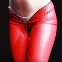 sexy low waist ouvert zipper open crotch latex pants women pu faux leather fetish zentai leggings new custom pole dance trousers
