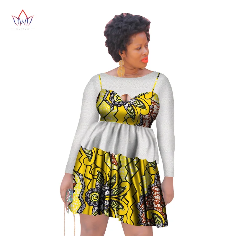 

2021 Summer Work Cotton Clothes African Party Lace Dress O- Neck Mix Match Clothing Dress For Women Above Knee Cute robe WY3058