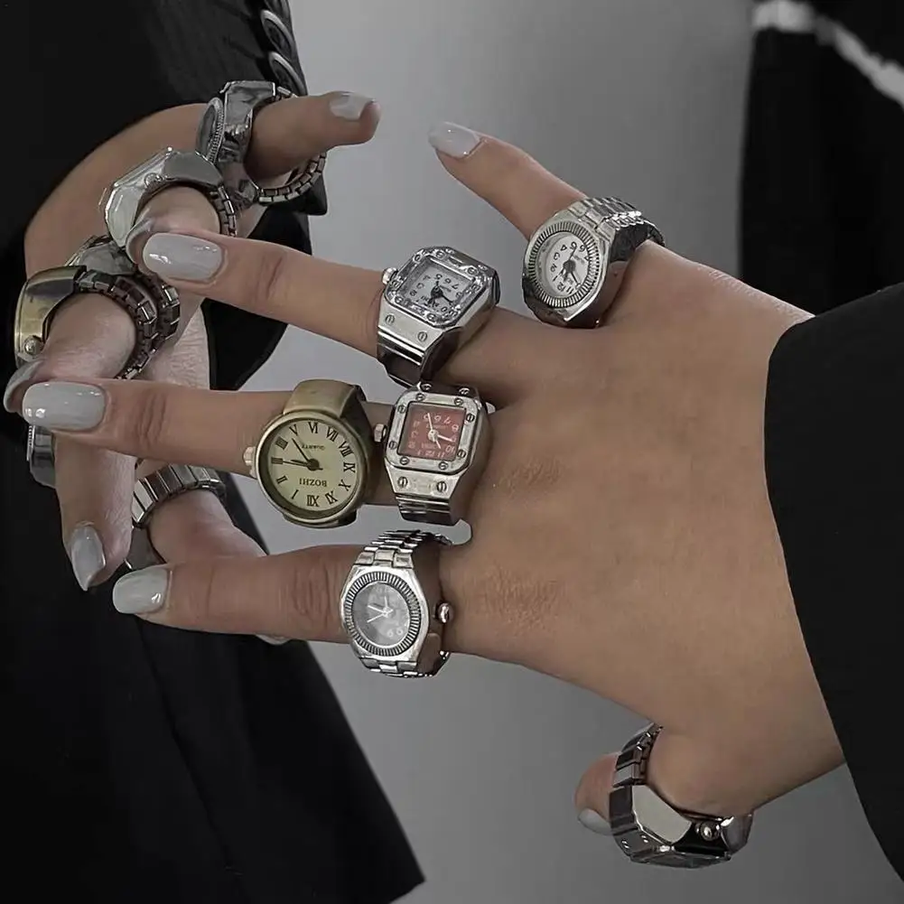Часы в стиле панк с кольцом на палец эластичные износостойкие часы унисекс для