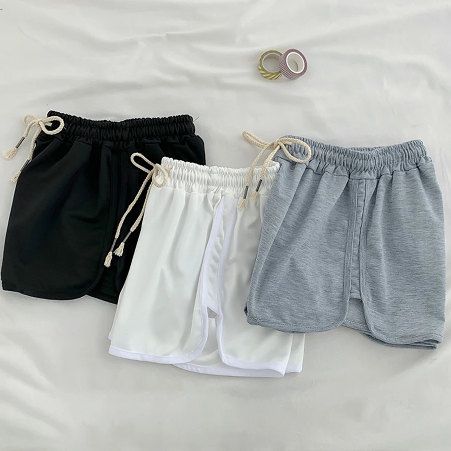 Short simple à lacets pour femme, vêtement élastique noir et blanc, décontracté, slim, coupe droite, taille haute, été