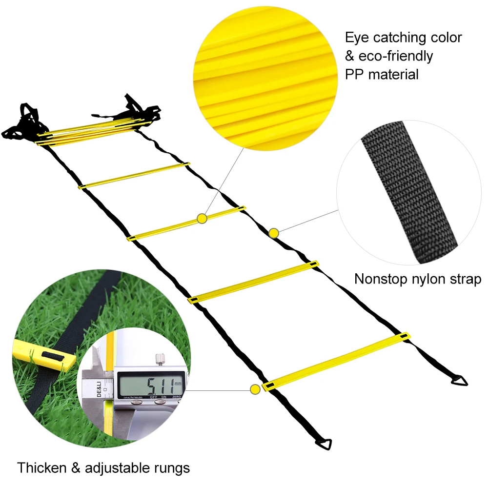 

Speed Quick Training Kit Ladder Football Ladder with 12-Rung with 12 Cones and 4 Stakes Football Training Equipment