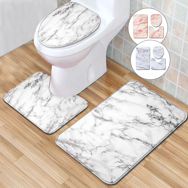 3pcs home bathroom decoration products marble toilet three piece set floor mat door mat bathroom carpet free global shipping