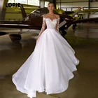 Свадебное платье-трапеция LORIE 2021, очаровательное кружевное платье с аппликацией, бисером, круглым вырезом, органзой и тюлем, пляжные свадебные платья с длинным рукавом