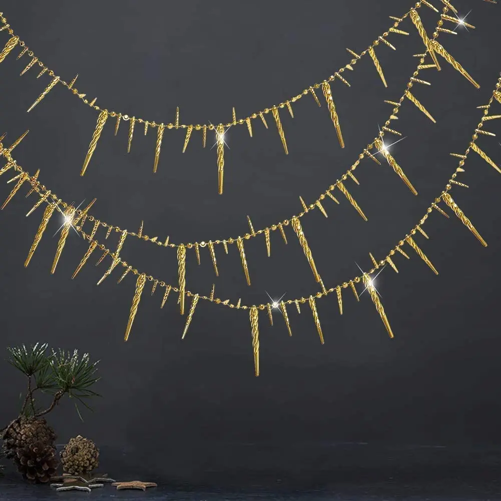 

High Quality 200Pcs 3D Simulation Glitter Gold Ice Icicle Snowflakes Garlands Frozen Winter Birthday Xmas Hanging Decorations