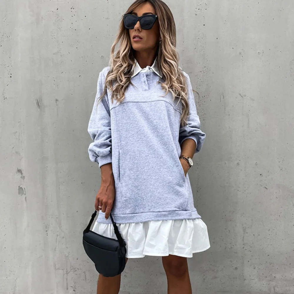 Женские свободные платья на весну и осень модные повседневные черные миди с