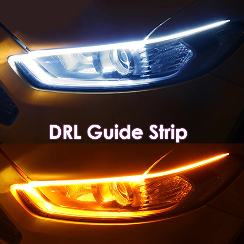 

2xDRL Daytime Running Light Flexible Soft Tube Guide Car LED Strip 30 45 60cm White Red Yellow Turn Signal For Auto Accessories