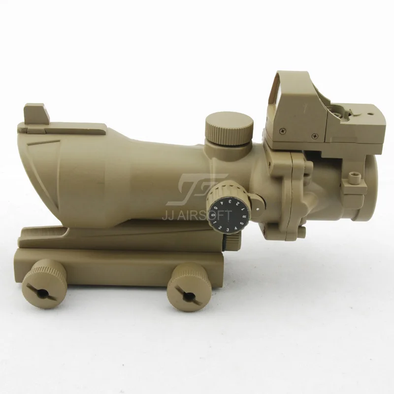 JJ Airsoft ACOG Style 4x32 Scope Illumination with Docter Mini Red Dot & Killflash / Kill Flash (Black/Tan) FREE SHIPPING | Спорт и