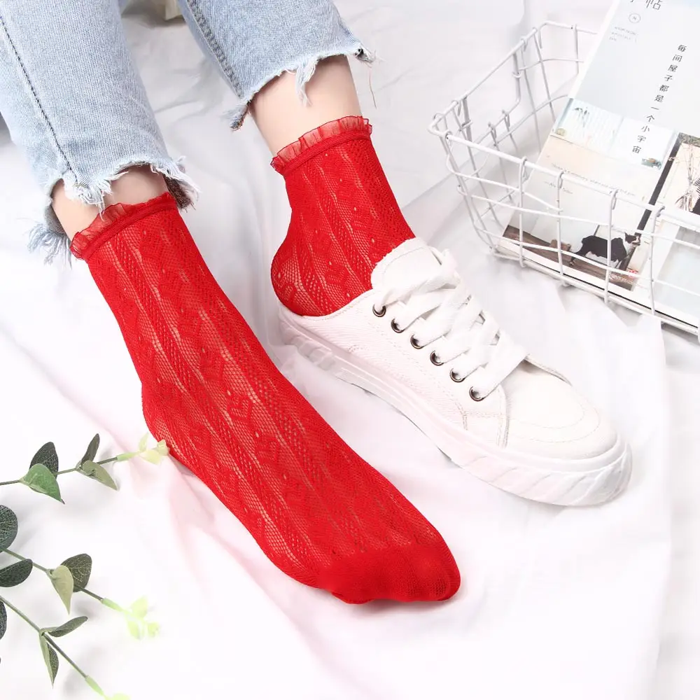 1 пара Тонкие хлопковые носки с цветочным узором Женские кружевные невидимые до